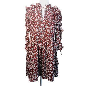 INA, NWT, Mini Dress, MED, Rust Floral Print Ruffle Accents 3/4 Sleeve Feminine